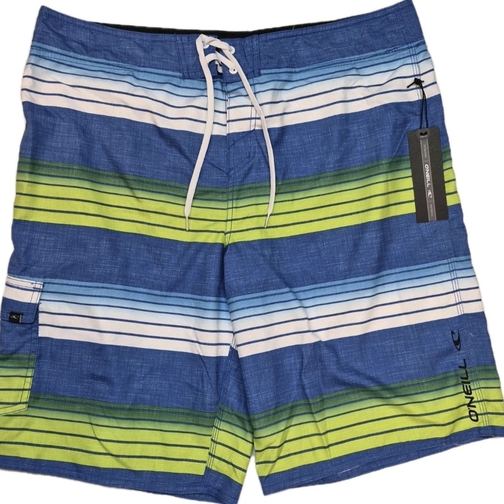 O'Neill Men’s Blue & Green Stripe Swim Trunks